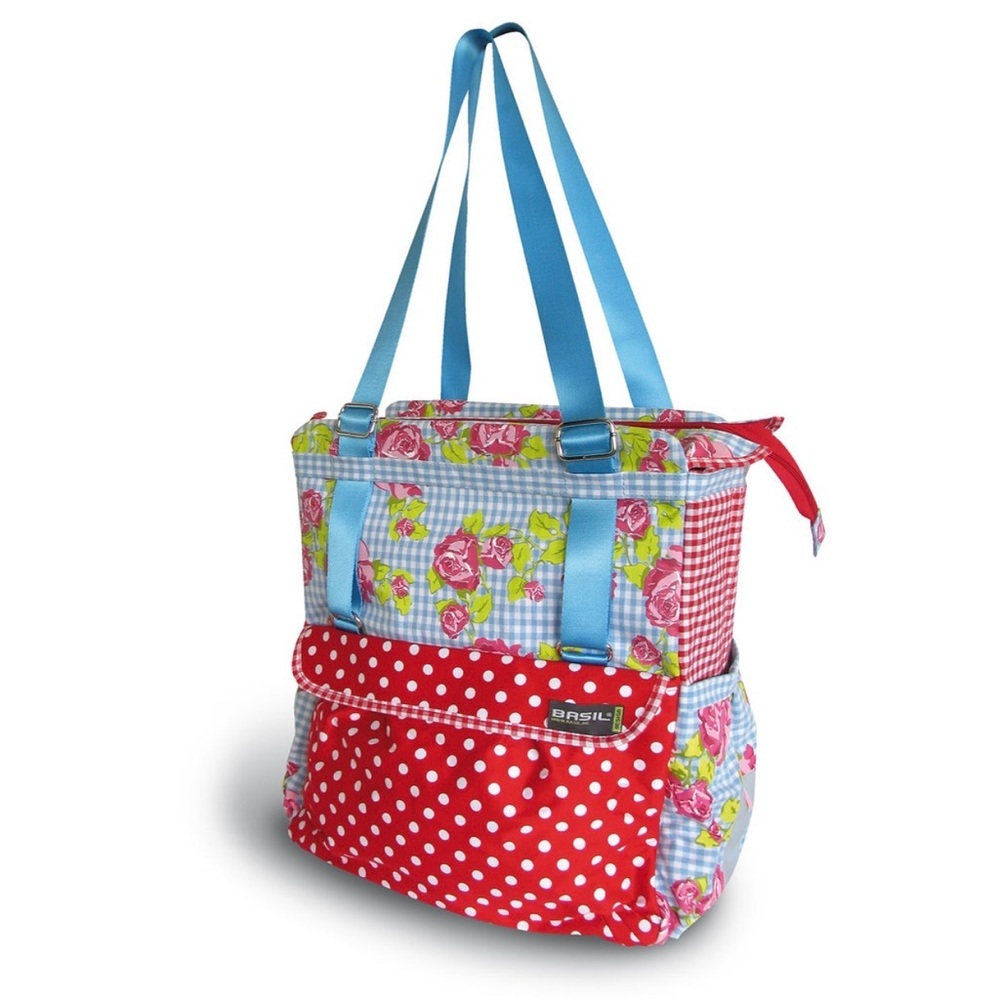 BASIL ROSA Floral Patchwork Tote Bag in Red and Blue